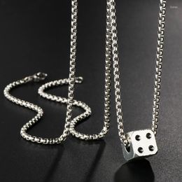 Pendant Necklaces Fashion Men's Cool Cube Dice Style Silver Color Stainless Steel Long Chain Male Lucky Gifts For Him Jewelry310A