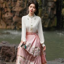 Splendid Era Horse Face Skirt New Pink Hanfu Womens Half Imitation Makeup Flower Weaving Gold Young Style