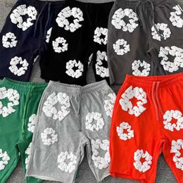 Men's Shorts 100% cotton short sleeve letter foam floral print no decoration brushed elastic outdoor shorts Q240329