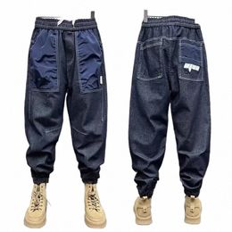 men's Harem Denim Pant splice Hip Hop Harajuku Baggy Jeans High Quality Wide Leg Pants New in Fi Streetwear male Trousers 89Zj#