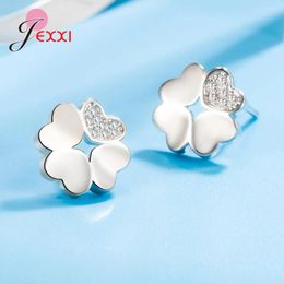 Stud Earrings 925 Sterling Silver Jewellery Korea Fashion Leaf For Women Girls Christmas Year Gift Heart Shaped Design