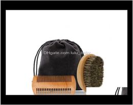 Brushes Care Styling Tools Hair Products Drop Delivery 2021 Boar Bristle Brush Handmade Beard Comb Kit For Men Moustache With Clo5577850