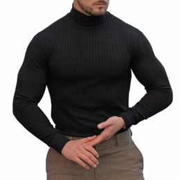 spring Autumn Classic Black Ribbed Knit Roll Neck Jumper Mens New Fi Slim Fit Thin Turtleneck Pullover Knitwear Sweaters t3JK#