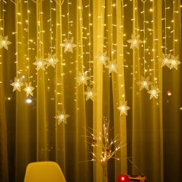 Christmas Snowflake LED String Lights Flashing Fairy Lights Curtain Lights Fancy Holiday Party New Year Decoration