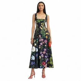 runway Floral Dr Women Printed Sleevel Tank Midi Dres Summer Boho Robe Backl Big Size Vestidos Casual Outfits l87F#