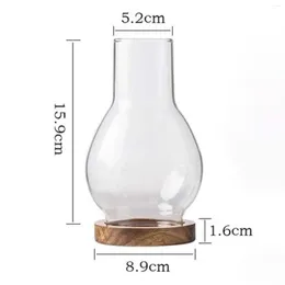 Candle Holders Holder Clear Glass Cover Wood Base Oil Lamp Shade Transparent 8.9x15.9cm