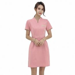 new Style Beauty Sal Uniform Massage Fi Pink Dr Nail Technician Beautician Overalls Hotel Club Woman Work Gown t3C1#