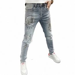 harajuku Men's Luxury Clothing European Streetwear Style Denim Pants Spring Li Print Men's Designer Korean Boyfriend New Jeans A3y1#