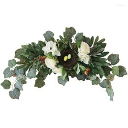 Decorative Flowers Artificial Floral Swag Handmade Garland With Green Leaves For Front Door Wall Wedding Home Decor