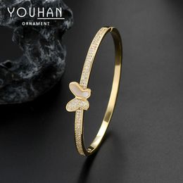 Genuine Gold Electroplated Micro Inlaid Zircon Exquisite Handmade Jewellery for Women's 2024 New High-end Feel Shell Butterfly Bracelet