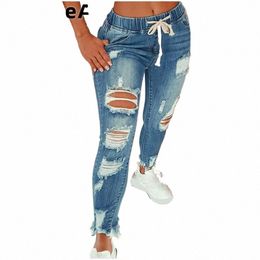 plus Size Jeans Women 2021 European and American Style Ripped Skinny Jeans for Teen Girls N7Qi#