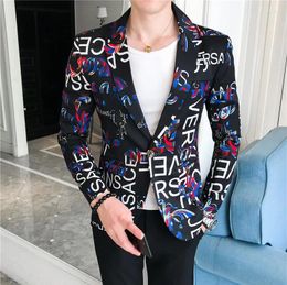 Men's Suits 2024 Spring And Autumn Product Fashionable Trendy Letter Printed Small Suit Fragmented Flower For Men