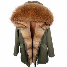 mao MAO KONG 2020 new winter lg jacket parkas Camoue Army green racco fur collar hooded parkas thick coat real fur 228l#