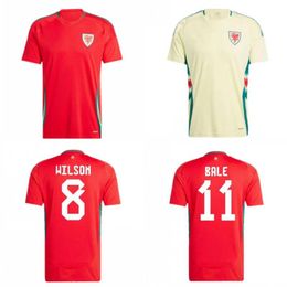 2024 Wales Soccer Jersey Mens #11 BALE RODON LEVITT Soccer Shirt Mens #8 WILSON JOHNSON RAMSEY Home Away Football Uniform Kids kit