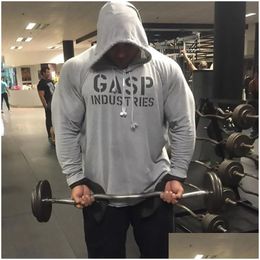 Men'S Hoodies & Sweatshirts Mens Running Long Sleeve Slim Fitness Tops Elastic Stretch Gym Bodybuilding Training Cotton Sweatshirt Sp Dhjxu