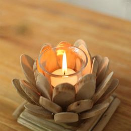 Candle Holders Wooden Lotus Holder Rustic Candlestick Oil Lamp Tealight Container Birthdays Parties Weddings