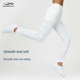 Lu Align 2024 Mermaid Curve Mens Pants Summer Loose Sport Pants Women Cool Silky Fabric Jogger Elastic Belt Running Trousers Yoga Fitness Sweatpants Lemon Sports 202