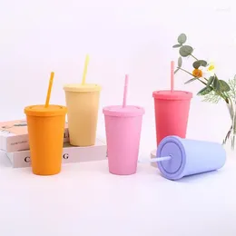 Mugs Rubber Water Cup Dull Polish Cute With Cover Straw High-capacity High-quality Tableware Coffee Plastics Thermostability