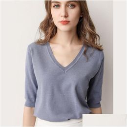 Women'S T-Shirt 9 Colours Womens T Shirt Lady Fashion Casual Spring Autumn Winter Sweater V-Neck Loose Bottoming Drop Delivery Apparel Dhwvk
