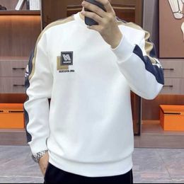 Shanli Dadi Spring and Autumn Mens New Fashion Versatile Colour Block Sweater Casual Loose Embroidered Top Long Sleeved Round Neck