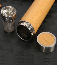 500ml Original Bamboo Tumbler with Tea Infuser Strainer Bamboo Tea Tumbler Travel Mug 17oz Stainless Steel Tea Bottle7964007