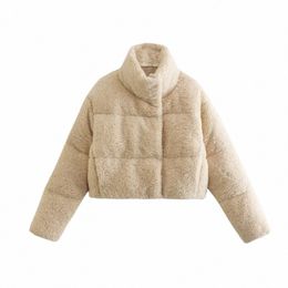 2aba Autumn winter short lamb wool m stand collar lg sleeve coat French ladies all cmere quilted jacket clip street wear G3KU#
