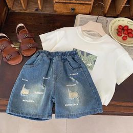 Trousers Children Clothing Kids Solid Colour Simple Denim Shorts 2024 Summer Boys Fashion Casual Korean Style All-match