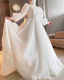 Urban Sexy Dresses Funyue A-Line Hijab Muslim Wedding Gowns for Women 2024 Bride Full Sleeves High Neck Flowers Lace Dubai Arabic Bridal yq240329