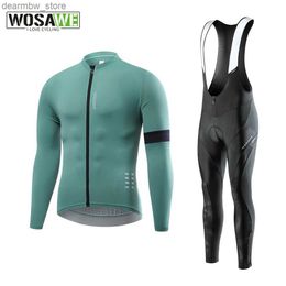 Cycling Jackets WOSAWE 2022 Autumn Cycling Clothing Sets MTB Bike Jersey Set Reflective Breathable long Sleeve Jersey and Padded Bib Pant24329
