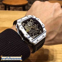 White Mens Mechanical Watch Carbon Fiber Personalized Hollowed Out Tape Luminous Waterproof Tide WB26