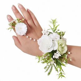 women Wedding Bridesmaid Bracelet Hand Fr With Pearl Handmade Wrist Corsage Elegant Party Artificial Rose Bridal Accories 25OA#