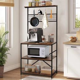 Kitchen Storage 4-Tier Bakers Racks For Kitchens Shelf Rack Microwave Stand With 10 Hooks
