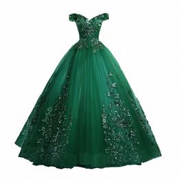 green Quinceanera Dres Party Prom Off The Shoulder Ball Gown Lace Embroidery Vintage Quinceanera Dr Plus Szie t76v#