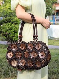 Evening Bags 2024 European And American Vintage Honeycomb Coconut Shell Beaded Bag Pure Handmade Hollow Woven One Shoulder Handbag For Women