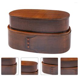 Dinnerware Wooden Lunch Box Bento Double Layer Container Carrier Student Meal Prep Containers