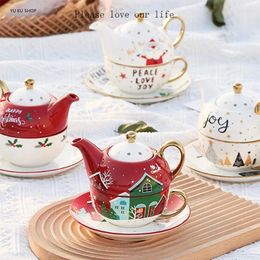 Cups Saucers European Christmas Ceramic Cup Saucer English Pot Tea Set Porcelain Teapot Teacup Coffee Dish Mug Gift Coffeeware Tableware