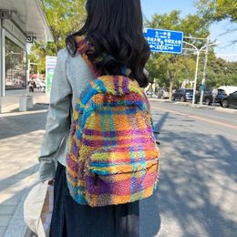 School Bags Fashion Bag Backpack Fleece Book Winter Plush Cute Girls Bookbag