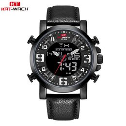 KT Top Brand Watches Men Leather Band Wristwatch Mens Luxury Brand Quartz Watch Clock Chronograph Waterproof Black KT1845234a