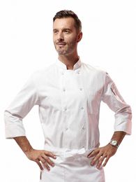 high Quality White Lg Sleeve Men Chef Work Uniforms Restaurant Cook Coat Hotel Bbq Kitchen Jacket Catering Services Workwear q3Bd#