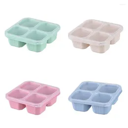 Dinnerware 4Pcs/Set Multicolor Snack Containers Convenience Stackable 4 Compartments Lunch Box Wheat Reusable Divided Work