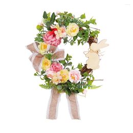Decorative Flowers 1pc Easter Wreath Door Pendant Decoration Colourful Hanging Ornament Home Decor Holiday Party 35cmx30cm