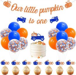 Party Decoration Thanksgiving Decorations Kit For Boy Our Little Pumpkin Is 1 Banner Glitter Truck Cake Topper First Birthday