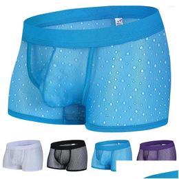 Underpants Men Y Lingerie See-Through Hollow Shorts U Convex Pouch Boxer Briefs Mesh Trunks Underwear Panties Drop Delivery Apparel Me Dh4Yi