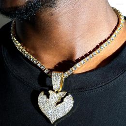 Chains Trendy Bling Broken Heart Crystal Pendant Necklace For Men Women Hip Hop Pave Rhinestone Tennis Chain Statement Jewelry2853