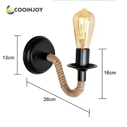 Wall Lamp Rope Retro American Country Light Sconce Beside Lighting Stairs Vanity Indoor Lamps Living Room Loft