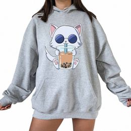 kawaii Bubble Tea Satoru Gojo Cat Hoodie Women Unisex Jujutsu Kaisen Hoodies Sweatshirts Manga Anime Carto Plus Size Hoodie V3tx#