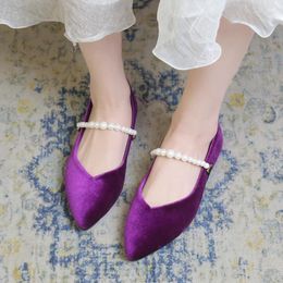 Casual Shoes String Bead Women Flats Loafers Pointed Toe Dress Summer 2024 Suede Walking Shallow Elegant Zapatillas Mujer