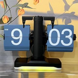 Table Clocks Page Turn Digital Clock LED Bedside Desk Stylish Gaming Room Decoration Aesthetic Living Office Decor