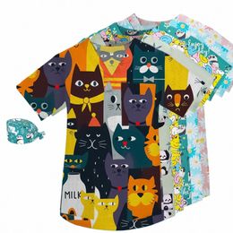 unisex Scrub Top pure Cott Animal Printed V-neck Scrubs Blouse Beauty Pet Shop Lab Medical Uniform Hospital Nurse Doctor Shirt E3JF#