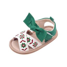 Sandals Infant Baby Girls Summer Sandals Bow Floral Embroidery Non-Slip Soft Soled Newborn Flats First Walkers Toddler Shoes 24329